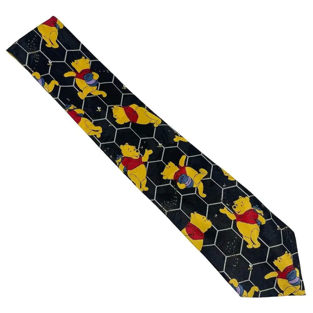 Vintage Disney Black Yellow Winnie the Pooh in Beehive Novelty Neck Tie 90s